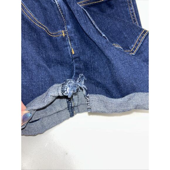 ModCloth Denim Shortall Overall Shorts Womens Medium Blue Stretch Cuffed Bibs E1 - Picture 3 of 13